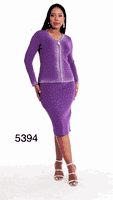 Kayla <br> (2026) <br> KA5394 <br> <br> Purple <br>  8 10 12 14 16 18 20 22 24<BR><BR>2 Piece Knit Skirt Suit w/Elaborate Rhinestone & Stud Embellishment on Jacket & Skirt w/Zipper Pull Closure