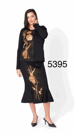 Kayla <br> (2026) <br> KA5395 <br> <br> Black <br> 6 8 10 12 14 16 18 20 22 24<BR><BR>Embellished Knit Skirt Suit Set