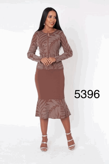 Kayla <br> (2026) <br> KA5396-Br <br> <br> Brown <br> 6 8 10 12 14 16 18 20 22 24<BR><BR>Rhinestone Knit Jacket & Mermaid Skirt Set