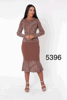Kayla <br> (2026) <br> KA5396-Br <br> <br> Brown <br> 6 8 10 12 14 16 18 20 22 24<BR><BR>Rhinestone Knit Jacket & Mermaid Skirt Set
