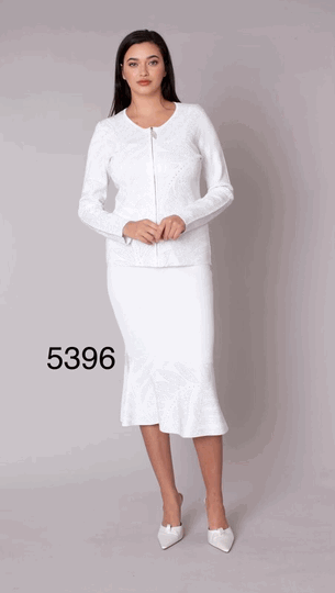 Kayla <br> (2026) <br> KA5396-Wh <br> <br> White <br> 6 8 10 12 14 16 18 20 22 24<BR><BR>Rhinestone Knit Jacket & Mermaid Skirt Set