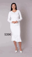 Kayla <br> (2026) <br> KA5396-Wh <br> <br> White <br> 6 8 10 12 14 16 18 20 22 24<BR><BR>Rhinestone Knit Jacket & Mermaid Skirt Set