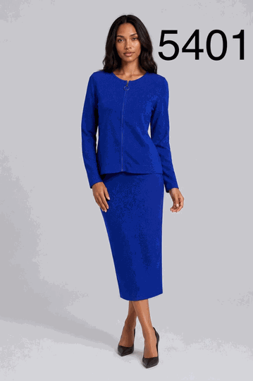 Kayla <br> (2026) <br> KA5401-Ro <br> <br> Royal <br> 6 8 10 12 14 16 18 20 22 24 <BR><BR>Jeweled Detail Knit Skirt Suit