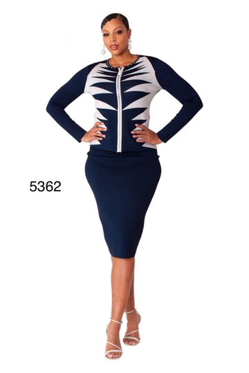 Kayla <br> (Spring 2025) <br> KA5362 <br> <br> Navy/White <br> 6 8 10 12 14 16 18 20 22 24<br><br>2 Piece KNIT Skirt Suit