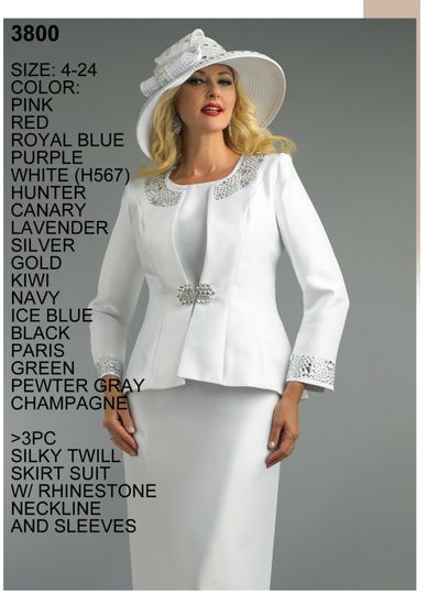 Lily & Taylor <br> (Fall/Holiday Vol 126) <br> LT3800 <br> <br> Pink  <br>  Red  <br>  Royal-Blue  <br>  Purple  <br>  White  <br>  Hunter  <br>  Canary  <br>  Lavender  <br>  Silver  <br>  Gold  <br>  Kiwi  <br>  Navy  <br>  Ice-Blue  <br>  Black  <br>  Turquoise  <br>  Paris-Green  <br>  Blush  <br>  Champagne <br> 4 6 8 10 12 14 <br>  16 18 20 22 24<BR><BR>3 Piece Silky Twill Skirt Suit w/Rhinestone Neckline & Cuffs