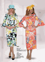 Lily & Taylor <br> (Volume 133) <br> LT4010 <br> <br> Orange/Multi   <br>  Green/Multi <br> 4 6 8 10 12 14 16 18 20 22 24<BR><BR>2PC Fine Poly Skirt Suit w/ Bow on Shoulder w/ Rhinestone Brooch