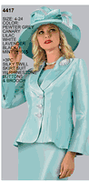 Lily & Taylor <br> (Spring/Summer Vol 128) <br> LT4417 <br> <br> Pewter-Grey  <br>  Lavender  <br>  Canary  <br>  Black  <br>  White  <br>  Lilac  <br>  Mint  <br> <BR><BR>3 Pc. Silky Twill Skirt Suit w/Rhinestone Buttons