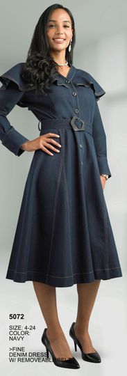 Lily & Taylor <br> (Fall/Holiday 2025 Vol. 132) <br> LT5072 <br> <br> Navy <br> 4 6 8 10 12 14 16 <br> 18 20 22 24<BR><BR>Fine Denim Dress w/Removable Belt