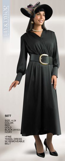 Lily & Taylor <br> (Fall/Holiday 2025 Vol. 132) <br> LT5077 <br> <br> Red  <br>  Gold  <br>  Black  <br>  Ivory <br> 4 6 8 10 12 14 16 <br> 18 20 22 24<BR><BR>Fine Tensil Dress w/Removable Belt