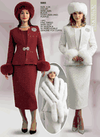Lily & Taylor <br> (Fall/Holiday 2025 Vol. 132) <br> LT5085 <br> <br> Wine  <br>  Black  <br>  Purple  <br>  Ivory <br> 4 6 8 10 12 14 16 <br> 18 20 22 24<BR><BR>3 Piece Fine Tweed Skirt Suit w/Sequin & Removable Genuine Fox Cuffs
