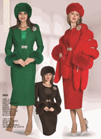 Lily & Taylor <br> (Volume 136) <br> LT5085 <br> <br> RED <br>  IVORY <br>  BLACK <br>  BROWN <br>  EMERALD <br>  BLACK/IVORY <br> 4 6 8 10 12 14 16 18 20 22 24<BR><BR>3Pc Fine Sequin Tweed Skirt Suit w/Removeable Genuine Fox Cuffs And Rhinestone Closure And Brooch