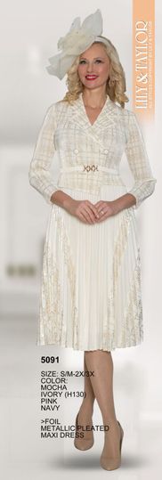 Lily & Taylor <br> (Volume 133) <br> LT5091 <br> <br> Mocha   <br>  Ivory    <br>  Pink   <br>  Navy <br> S/M L/1x  2X/3X<BR><BR>Foil Metallic Pleated Maxi Dress