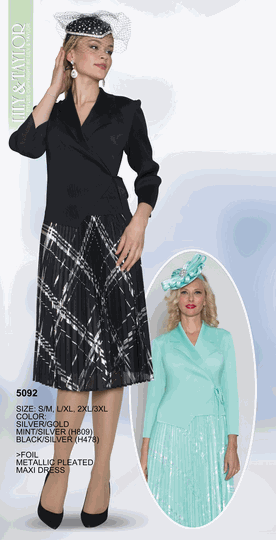 Lily & Taylor <br> (Volume 134) <br> LT5092 <br> <br> Silver/Gold  <br>  Mint/Silver  <br>  Black/Silver <br> S/M L/XL 2XL/3XL<BR><BR>Foil Metallic Pleated Maxi Dress