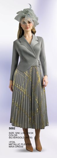 Lily & Taylor <br> (Fall/Holiday 2025 Vol. 132) <br> LT5092 <br> <br> Silver/Gold <br> S/M L/XL 2X/3X<BR><BR>Foil Metallic Pleated Maxi Dress