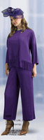 Lily & Taylor <br> (Volume 134) <br> LT5097 <br> <br> Purple <br> S/M L/XL 2XL/3XL<BR><BR>2 Pc Elegant Pleated Pant Suit w/Fringe Blouse