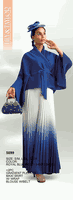 Lily & Taylor <br> (Fall/Holiday 2025 Vol. 132) <br> LT5099 <br> <br> Royal-Blue/Multi <br> S/M L/XL 2X/3X<BR><BR>2 Piece Gradient Pleated Maxi Skirt w/Wrap Skirt & Blouse Belt