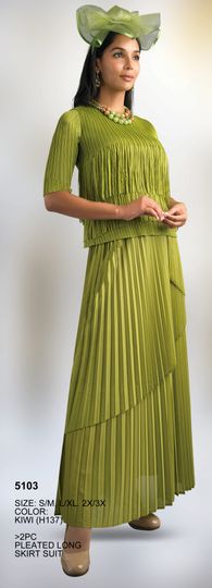 Lily & Taylor <br> (Fall/Holiday 2025 Vol. 132) <br> LT5103 <br> <br> Kiwi <br> S/M L/XL 2X/3X<BR><BR>2 Piece Pleated Long Skirt Suit