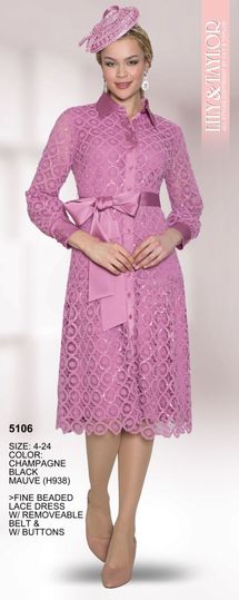 Lily & Taylor <br> (Volume 133) <br> LT5106 <br> <br> Champagne   <br>  Black   <br>  Mauve <br> 4 6 8 10 12 14 16 18 20 22 24<BR><BR>Fine Beaded Lace Dress w/ Removable Belt & Buttons