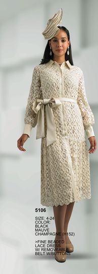 Lily & Taylor <br> (Fall/Holiday 2025 Vol. 132) <br> LT5106 <br> <br> Black  <br>  Mauve  <br>  Champagne <br> 4 6 8 10 12 14 16 <br> 18 20 22 24<BR><BR>Fine Beaded Lace Dress w/Removeable Belt with /buttons