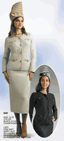 Lily & Taylor <br> (Fall/Holiday 2025 Vol. 132) <br> LT840 <br> <br> Black  <br>  Champagne <br> S M L XL 1x 2x 3x<BR><BR>2 Piece Fine Knit Skirt Suit w/Luxury Trim Braided Jacket w/Rhinestone Buttons