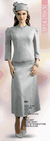 Lily & Taylor <br> (Fall/Holiday 2025 Vol. 132) <br> LT841 <br> <br> Red  <br>  Gold  <br>  Silver <br> S M L XL 1x 2x 3x<BR><BR>2 Piece Fine Knit Flare Skirt Suit w/Rhinestone Trim Blouse