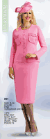 Lily & Taylor <br> (Fall/Holiday 2025 Vol. 132) <br> LT851 <br> <br> Pink  <br>  Turquoise <br> S M L XL 1x 2x 3x<BR><BR>3 Piece Fine Knit Skirt Suit w/Crochet Pearl Trim Pockets