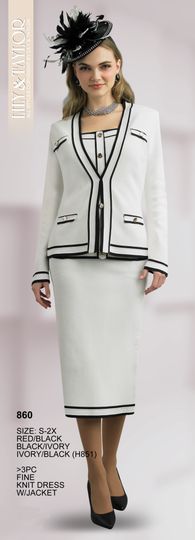 Lily & Taylor <br> (Fall/Holiday 2025 Vol. 132) <br> LT860 <br> <br> Red/Black  <br>  Black/Ivory  <br>  Ivory/Black <br> S M L XL 1x 2x<BR><BR>3 Piece Fine Knit Dress w/Jacket