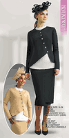 Lily & Taylor <br> (Fall/Holiday 2025 Vol. 132) <br> LT861 <br> <br> Red/Red  <br>  Gold/Ivory  <br>  Black/Ivory <br> S M L XL 1x 2x 3x<BR><BR>3 Piece Fine Knit Skirt Suit w/Contrast Pleated Camisole