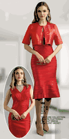 Lily & Taylor <br> (Fall/Holiday 2025 Vol. 132) <br> LT886 <br> <br> Red  <br>  Navy <br> S M L XL<BR><BR>Couture Collection - Figure Flattering Foil Knit w/Bolero Dress
