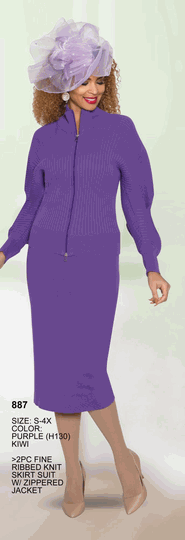 Lily & Taylor <br> (Volume 134) <br> LT887 <br> <br> Purple  <br>  Kiwi <br> S M L 1x 2x 3x 4x <BR><BR>2 Pc. Fine Ribbed Knit Skirt Suit w/Zippered Jacket