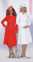 Lily & Taylor <br> (Volume 133) <br> LT892 <br> <br> Orange   <br>  Black   <br>  White <br> S M L 1x 2x 3x<BR><BR>3PC Fine Pleated Knit Suit w/ Flared Skirt w/ Rhinestone Buttons