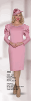 Lily & Taylor <br> (Volume 134) <br> LT4903 <br> <br> Rose  <br>  White  <br>  Royal-Blue <br> 4 6 8 10 12 14<br>   16 18 20 22 24<BR><BR>Ponte Knit Dress w/Ruffle Shouldler & Rhinestone Leaf Trim Neckline
