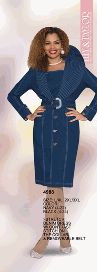 Lily & Taylor <br> (Spring/Summer Vol 128) <br> LT4918 <br> <br> Royal-Blue  <br>  Emerald  <br>  Purple  <br>  Black <br> <BR><BR>2 Pc. French Crepe Skirt Suit w/Rhinstone Buttons