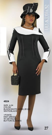 Lily & Taylor <br> (Spring/Summer Vol 129) <br> LT4924 <br> <br> White/Black  <br>  Black/White <br> 4 6 8 10 12 14 <br> 16 18 20 22 24<BR><BR>Ponte Dress w/Detailed Button Sleeves