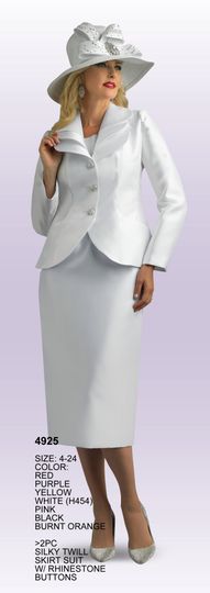 Lily & Taylor <br> (Fall/Holiday 2025 Vol. 132) <br> LT4925 <br> <br> Red  <br>  Purple  <br>  Yellow  <br>  White  <br>  Pink  <br>  Black  <br>  Burnt-Orange <br> 4 6 8 10 12 14 16 <br> 18 20 22 24<BR><BR>2 Piece Silky Twill Skirt Suit w/Rhinestone Buttons
