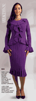 Lily & Taylor <br> (Fall/Holiday 2025 Vol. 132) <br> LT824 <br> <br> Black  <br>  White  <br>  Purple  <br>  Royal-Blue  <br>  Hot-Pink  <br>  Emerald  <br>  Burnt-Orange <br> S M L XL 1x 2x 3x 4x<BR><BR>3 Piece Fine Crochet Knit Skirt Suit w/Ruffle Skirt & Cardigan