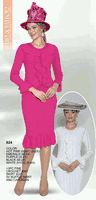 Lily & Taylor <br> (Volume 133) <br> LT824 <br> <br> HOT-PINK  <br>   EMERALD  <br>   PURPLE  <br>   BLACK  <br>   WHITE   <br> S M L 1x 2x 3x 4x<BR><BR>3PC FINE CROCHET KNIT SKIRT SUIT W/ RUFFLE SKIRT AND CARDIGAN