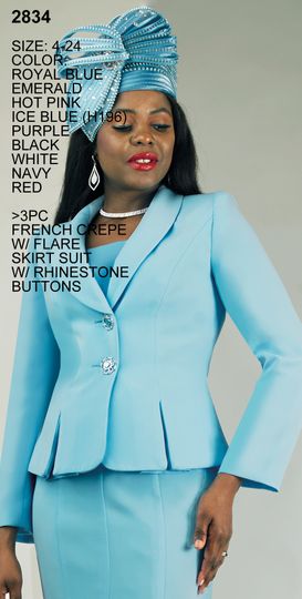 Lily & Taylor <br> (Volume 133) <br> LT2834 <br> <br> Royal-Blue   <br>  Emerald   <br>  Hot-Pink   <br>  Ice-Blue   <br>  Purple   <br>  Black   <br>  White   <br>  Navy   <br>  Red <br> 4 6 8 10 12 14 16 18 20 22 24<BR><BR>3PC French Crepe Flare Skirt Suit w/ Rhinestone Buttons H196