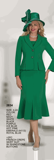 Lily & Taylor <br> (Volume 136) <br> LT2834 <br> <br> RED <br>  NAVY <br>  WHITE <br>  BLACK <br>  PURPLE <br>  ICE-BLUE <br>  HOT-PINK <br>  EMERALD <br>  ROYAL-BLUE <br> 4 6 8 10 12 14 16 18 20 22 24<BR><BR>2Pc Jacket And Flared Skirt Set With Rhinestone Buttons In French Crepe Fabric