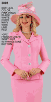 Lily & Taylor <br> (Volume 133) <br> LT3895 <br> <br> Pink   <br>  Black   <br>  White   <br>  Ivory   <br>  Navy   <br>  Wine   <br>  Lime   <br>  Red <br> 4 6 8 10 12 14 16 18 20 22 24<BR><BR>3PC French Crepe Skirt Suit w/ Rhinestone Button