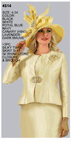 Lily & Taylor <br> (Spring/Summer Vol 128) <br> LT4514 <br> <br> Dark-Mauve  <br>  Lavender  <br>  Canary  <br>  Black  <br>  White  <br>  Lilac  <br>  Mint <br> <BR><BR>3 Pc. Silky Twill Skirt Suit w/Rhinestone Closure & Brooch