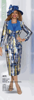 Lily & Taylor <br> (Volume 134) <br> LT4870 <br> <br> Royal-Blue/Multi <br> 4 6 8 10 12 14<br>   16 18 20 22 24<BR><BR>3 Pc Silky Twill Skirt Suit w/Rhinestone Closure