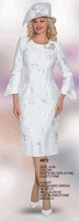Lily & Taylor <br> (Volume 134) <br> LT4872 <br> <br> White/Silver  <br>  Dusty-Pink <br> 4 6 8 10 12 14<br>   16 18 20 22 24<BR><BR>Light Jacquard Dress w/Split Bell Sleeve & w/ Rhinestone Brooch