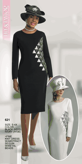 Lily & Taylor <br> (SALE) <br> LT621 <br> <br> Ivory <br> S L 1x 4x<BR><BR>Knit Dress