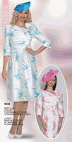 Lily & Taylor <br> (Volume 134) <br> LT5032 <br> <br> Fuchsia/Multi  <br>  Turquoise/Multi <br> 4 6 8 10 12 14<br>   16 18 20 22 24<BR><BR>Light Brocade Dress w/Rhinestone Flower Brooch