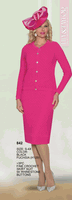 Lily & Taylor <br> (Volume 134) <br> LT842 <br> <br> Black  <br>  Fuchsia <br> S M L 1x 2x 3x 4x <BR><BR>3 Pc. Fine Crochet Knit Skirt Suit w/Rhinstone Buttons