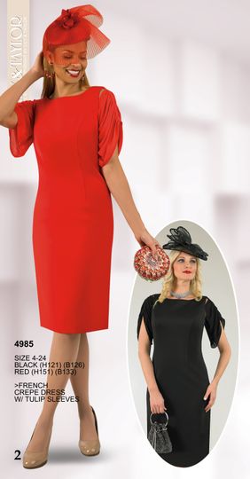 Lily & Taylor <br> (Spring/Summer Vol 129) <br> LT4985 <br> <br> Black  <br>  Red <br> 4 6 8 10 12 14 <br> 16 18 20 22 24<BR><BR>French Crepe Dress w/Tulip Sleeves