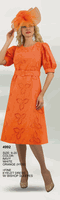 Lily & Taylor <br> (Volume 134) <br> LT4992 <br> <br> Navy  <br>  White  <br>  Orange <br> 6 8 10 12 14 16 18 20<BR><BR>Fine Eyelet Dress w/Bishop Sleeve