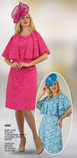 Lily & Taylor <br> (Spring/Summer Vol 129) <br> LT4993 <br> <br> Turquoise  <br>  Fuchsia  <br>  White <br> 6 8 10 12 <br>14 16 18 20<BR><BR>Eyelet Dress w/Angel Sleeves