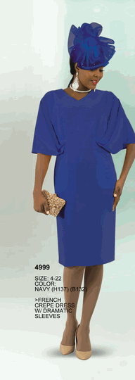Lily & Taylor <br> (Volume 134) <br> LT4999 <br> <br> Navy <br> 4 6 8 10 12 14 <br> 16 18 20 22<BR><BR>French Crepe Dress w/Dramatic Sleeves